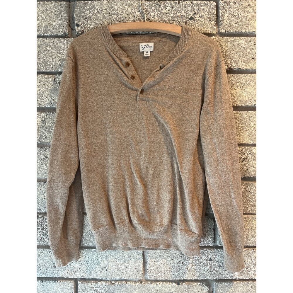 J. Crew Mens Medium Speckled Henley Sweater Brown Button Neck Cotton Blend